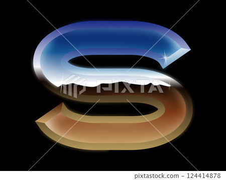 Decorative chrome letter in the dark. Glossy metal font. 124414878