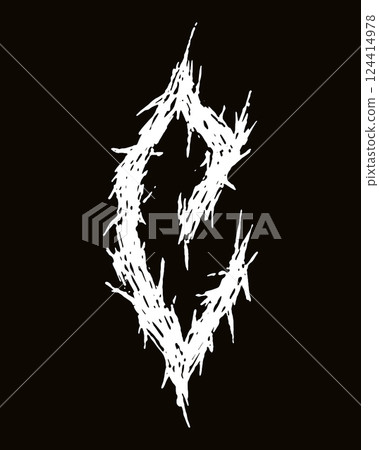 Metal music band font. White letter on black background. 124414978