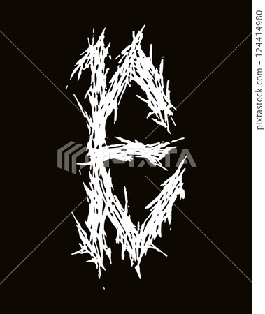 Metal music band font. White letter on black background. 124414980