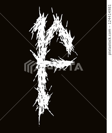 Metal music band font. White letter on black background. 124414981