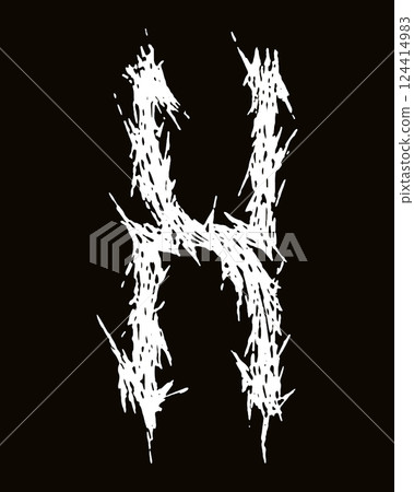 Metal music band font. White letter on black background. 124414983