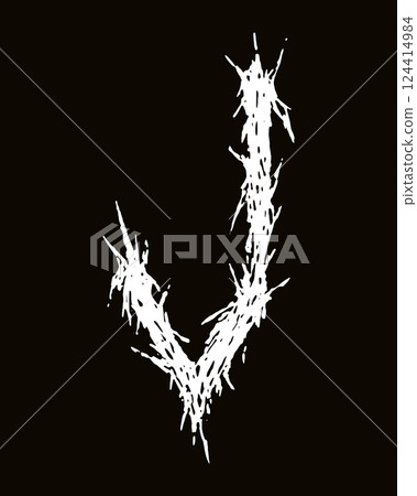 Metal music band font. White letter on black background. 124414984