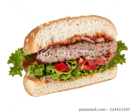 Burger street fastfood with beef isolated on the white background 124415297