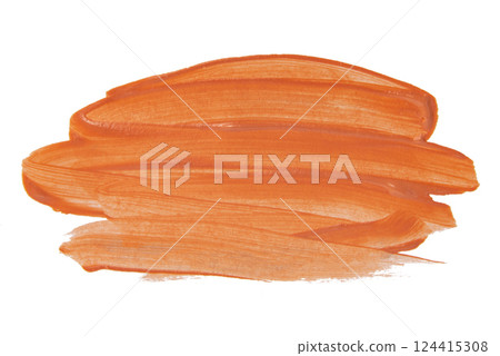 Acrylic orange paint brush track blank art isolated on the white background Acrylic orange paint brush track blank art isolated on the white background 124415308