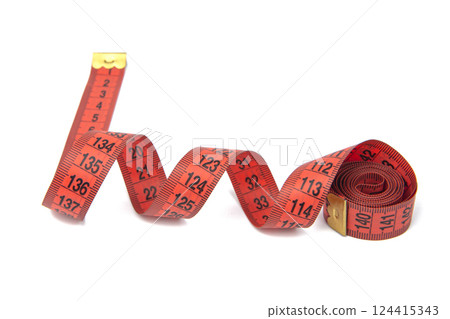 Red spiral tape measure diet isolated over white background clipping path. Red spiral tape measure diet isolated over white background clipping path. 124415343
