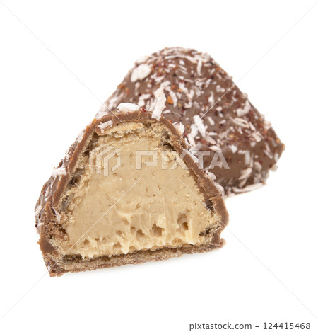 Luxury artisan waffle candy in chocolate with filling isolated on the white 124415468