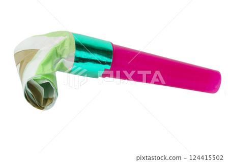 Party foil whistle festive noisemaker blowout isolated on the white Party foil whistle festive noisemaker blowout isolated on the white 124415502