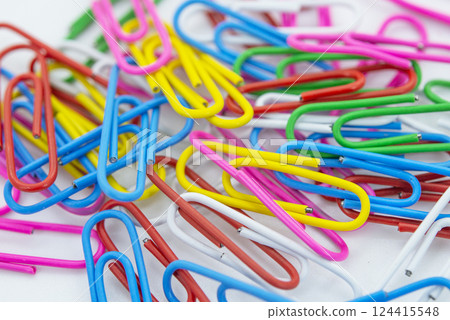 Paper colored clips isolated on white background Paper colored clips isolated on white background 124415548
