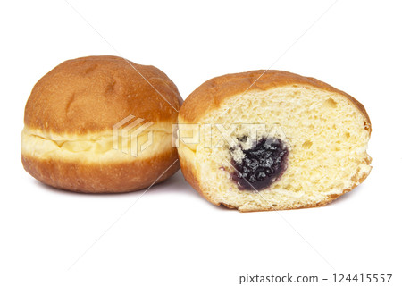 Tasty berliner donuts ball isolated on the white background Tasty berliner donuts ball isolated on the white background 124415557