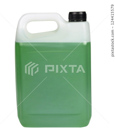 Bottle green can antifreeze liquid container isolated on the white background 124415579