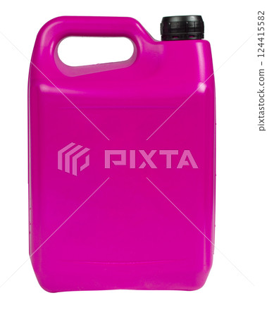 Bottle pink can antifreeze liquid container isolated on the white background 124415582