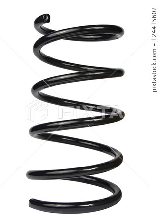 Car spare part. Large metal spring on white background. cushioning spring over white background, auto spare parts. automotive suspension springs on a white background Car spare part. Large metal spring on white background. cushioning spring over white background, auto spare parts. automotive suspension springs on a white background 124415602