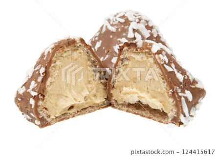 Praline candy half sweet cream filling isolated on the white Praline candy half sweet cream filling isolated on the white 124415617