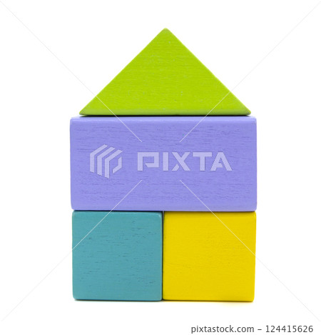 Wooden multicolor construction cubes bricks isolated on the white background Wooden multicolor construction cubes bricks isolated on the white background 124415626