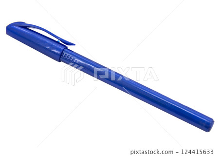 Blue ballpoint pen school write isolated on the white background Blue ballpoint pen school write isolated on the white background 124415633