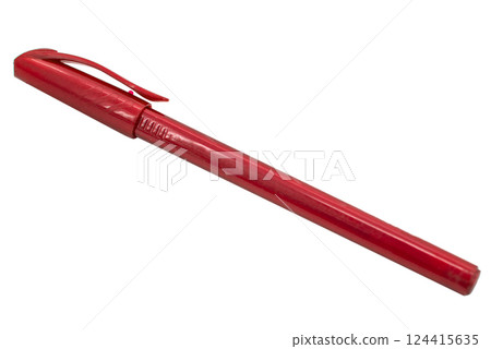 Red ballpoint pen school write isolated on the white background Red ballpoint pen school write isolated on the white background 124415635