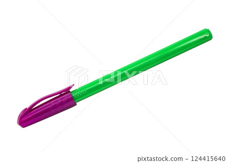 Blue ballpoint pen school write isolated on the white background 124415640