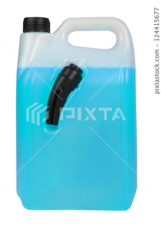 Bottle oil or screenwash canister can antifreeze liquid container isolated on the white background 124415677