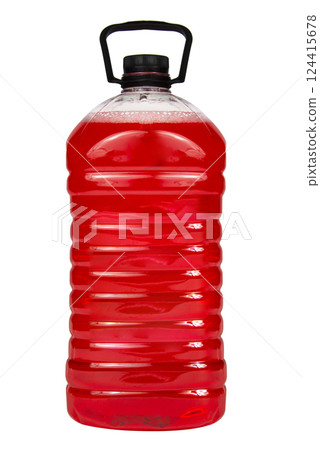 windshield washer fluid in canister isolated on white background. Antifreeze for car screen wash. 124415678