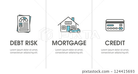 Debt Risk for Credit and Loan Refinance Application Icon Set and Web Banner 124415693