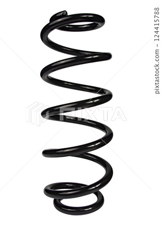 Car spare part. Large metal spring on white background. cushioning spring over white background, auto spare parts. automotive suspension springs on a white background Car spare part. Large metal spring on white background. cushioning spring over white background, auto spare parts. automotive suspension springs on a white background 124415788