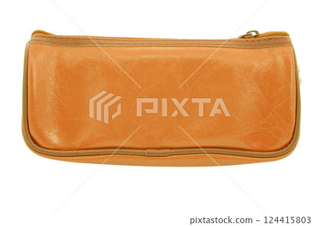 Pen pencil long leather case for school isolated on the white background Pen pencil long leather case for school isolated on the white background 124415803