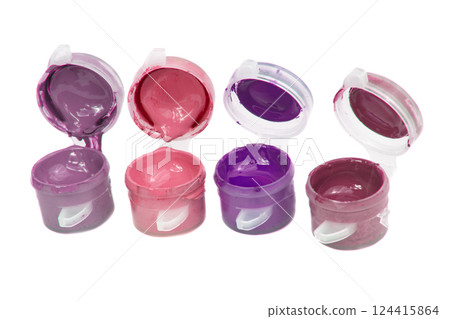 Paints in mini bottles for drawing by numbers isolated on the white background 124415864