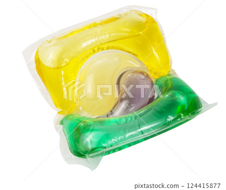 washing powder for colored laundry in a capsule cleaning gel isolated on white background washing powder for colored laundry in a capsule cleaning gel isolated on white background 124415877