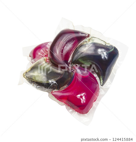washing powder for colored laundry in a capsule cleaning gel isolated on white background 124415884
