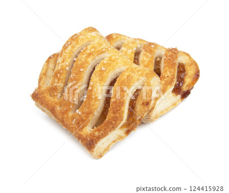 Puff pastry cookies fresh bakery shack isolated on the white background Puff pastry cookies fresh bakery shack isolated on the white background 124415928