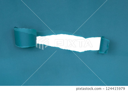 Blue torn sheet of paper with whole space for text isolated 124415979