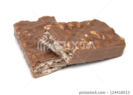 Chocolate glazed waffle sweets isolated on the white background Chocolate glazed waffle sweets isolated on the white background 124416013