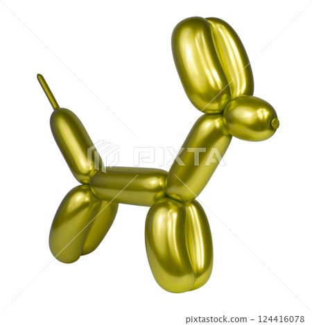 Yellow festive balloon dog air craft isolated on the white background Yellow festive balloon dog air craft isolated on the white background 124416078