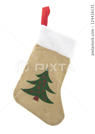 Brown craft gift bag sock decorative isolated on the white 124416131