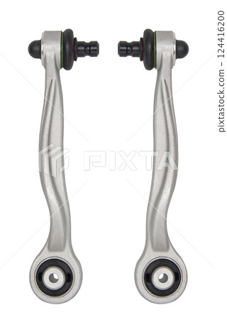 Car suspension arm aluminium detail isolated on the white background 124416200