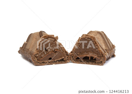 Chocolate candy wafer with creamy filling isolated on the white 124416213