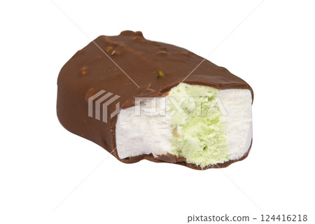 Eskimo ice cream chocolate glazed isolated on the white background Eskimo ice cream chocolate glazed isolated on the white background 124416218