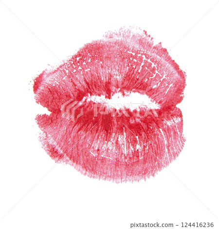 Beautiful lips track kiss cosmetic isolated on the white background 124416236