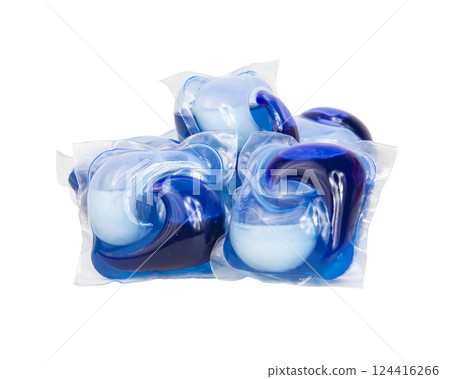 Liquid powder gel capsule pods for washing isolated on the white background 124416266