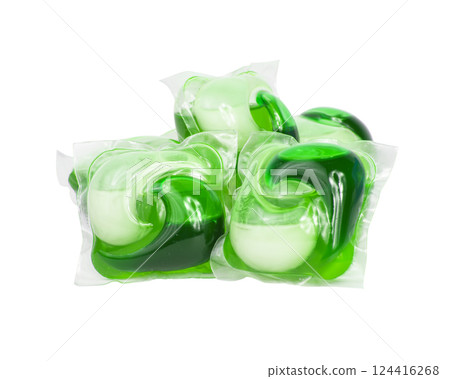 Liquid powder gel capsule pods for washing isolated on the white background 124416268