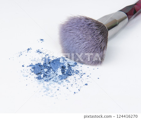 Cosmetic beauty brush for makeup with powder eyeshadow on the white 124416270