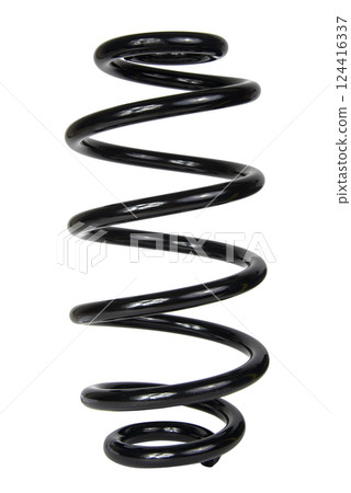 Black automobile coil spring isolated on the white background Black automobile coil spring isolated on the white background 124416337