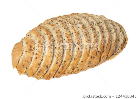 Multigrain bread with seeds tasty bakery isolated on the white background Multigrain bread with seeds tasty bakery isolated on the white background 124416343