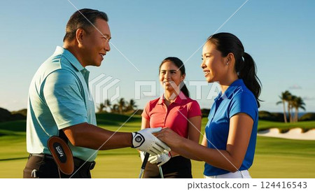 Woman taking golf lesson 124416543