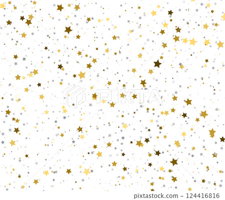 Golden and Silver Stars Falling on Bright White Background. Golden and Silver Stars Falling on Bright White Background. 124416816