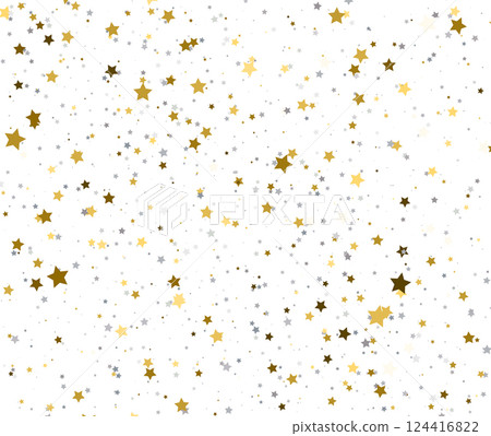 Elegant Gold and Silver Star Confetti Falling on White. Elegant Gold and Silver Star Confetti Falling on White. 124416822