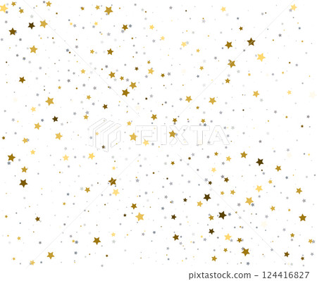 White Background with Scattered Gold and Silver Stars. 124416827