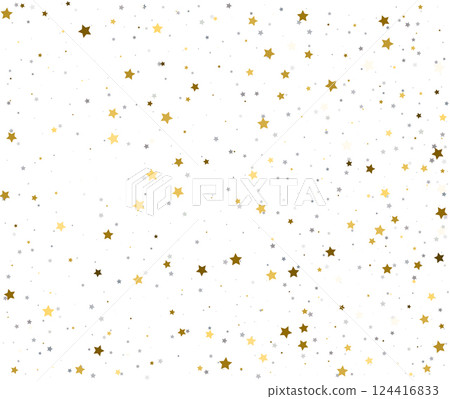 Sparkling Gold and Silver Stars on White for Holiday Background. 124416833
