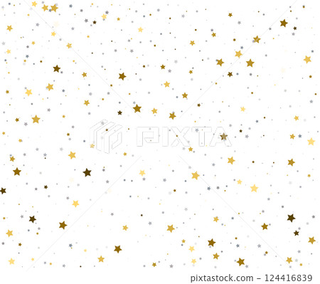 Elegant Star Confetti Pattern in Gold and Silver on White. Elegant Star Confetti Pattern in Gold and Silver on White. 124416839