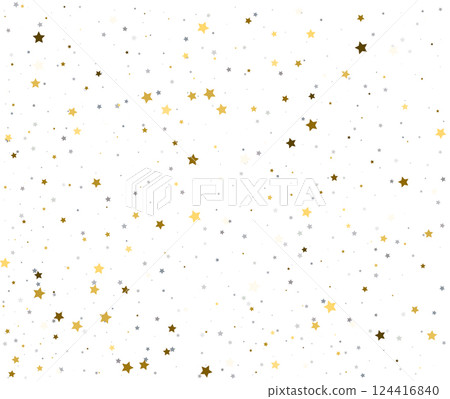 Sparkle Confetti Pattern with Golden and Silver Stars. 124416840